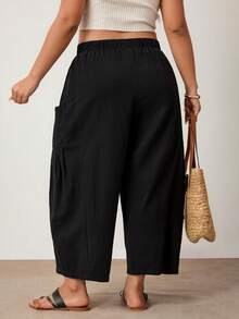 Enliva Plus Size Loose Fit Drawstring Casual Cropped Pants - Black - View 2