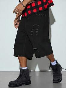 Modcrash Men's Casual Fashion Studded Denim Shorts - Black - View 4