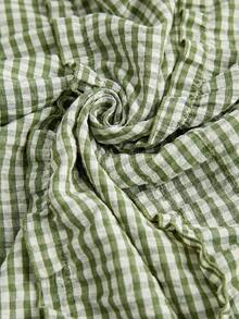 Freevana Plus Size Women's Round Neck Plaid Ruched Casual Versatile Daily Wear Shirt - Mint Green - View 8
