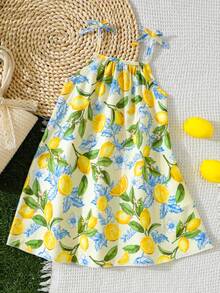 SHEIN Girls Lemon Print Casual/Holiday A-Line Slip Dress - Multicolor - View 4
