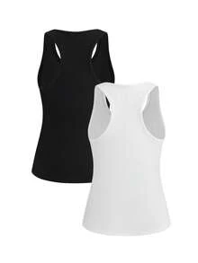 SHEIN Cheerettes 素色U領無袖極簡設計夏季運動背心上衣 - 彩色 - 查看 5