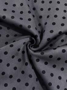 Grovea Plus Size Women's Casual Elegant 2 In 1 A-Line Waist Side Slit Polka Dot Print Skort, Suitable For Dating, Office, Commuting, Business, Home, Travel Occasions - Grey - View 7