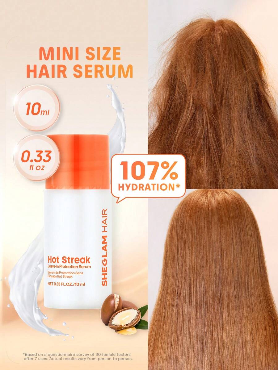 SHEGLAM HAIR Hot Streak 熱防禦發光油 Elixir-10 毫升/0.3 液量盎司,護髮精油,玫瑰香味保濕油精華,深層滋養,髮油耐熱捲髮產品護髮精華,撫平毛躁和髮絲光澤,富含葵花籽油的隔熱噴霧,適合所有髮質 禮物 粉紅色的 化妝品 海灘 節慶 護髮 假期 夏天 美髮配件 返校 旅行 - 無色 - 查看 1
