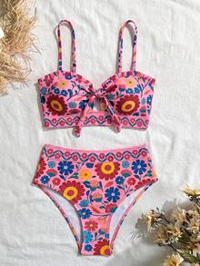 Swim Vcay 女款熱帶印花兩件式比基尼套裝，休閒度假風 - 彩色 - 查看 2