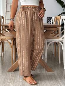 SHEIN VCAY Plus Size Casual Striped Women Pants - Multicolor - View 7