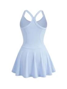 SHEIN Cheerettes Women's Minimalist Solid Color Racerback Waist Cinched Casual Sports Dress - Blue - View 5