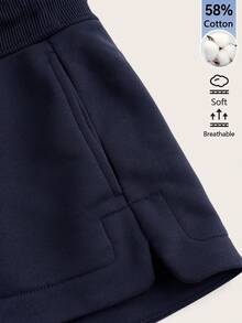 SHEIN BASICS 女款極簡運動休閒寬鬆休閒運動風辣妹抽繩腰口袋時尚短褲 海軍藍 夏季健身運動慢跑健身房短褲 - 藏蓝色 - 查看 10