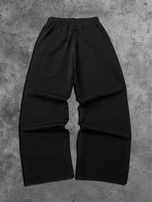 ROMWE MEN Goth Men's Casual Fashion Street Vacation Style Tiger, Dragon, Cherry Blossom Print Drawstring Waist Loose Wide Leg Sweatpants - Black - View 2