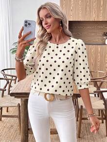 EMERY ROSE Women's Casual Commuter Printed Lantern Sleeve Shirt - Multicolor - View 7