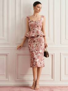 BELROSIE Elegantes Jacquard-Blume Muster-Midikleid ohne Ärmel mit Schlitz - Verschiedenfarbig - Übersicht 3