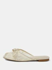 CUCCOO HITCHD French Lace Sandals Women's Summer Wear Bow Peep Toe Mules Shoes Gentle Sandals - Champagne - View 2
