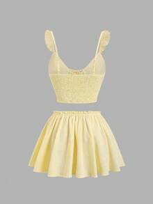Sweetra Vacation French Style Sexy Romantic Cute Camisole Top And Yellow Mini Skirt Set Beach Brunch Summer - Yellow - View 2