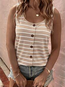 EMERY ROSE Plus Size Women Casual Striped Camisole And Tank Top Set - Multicolor - View 3