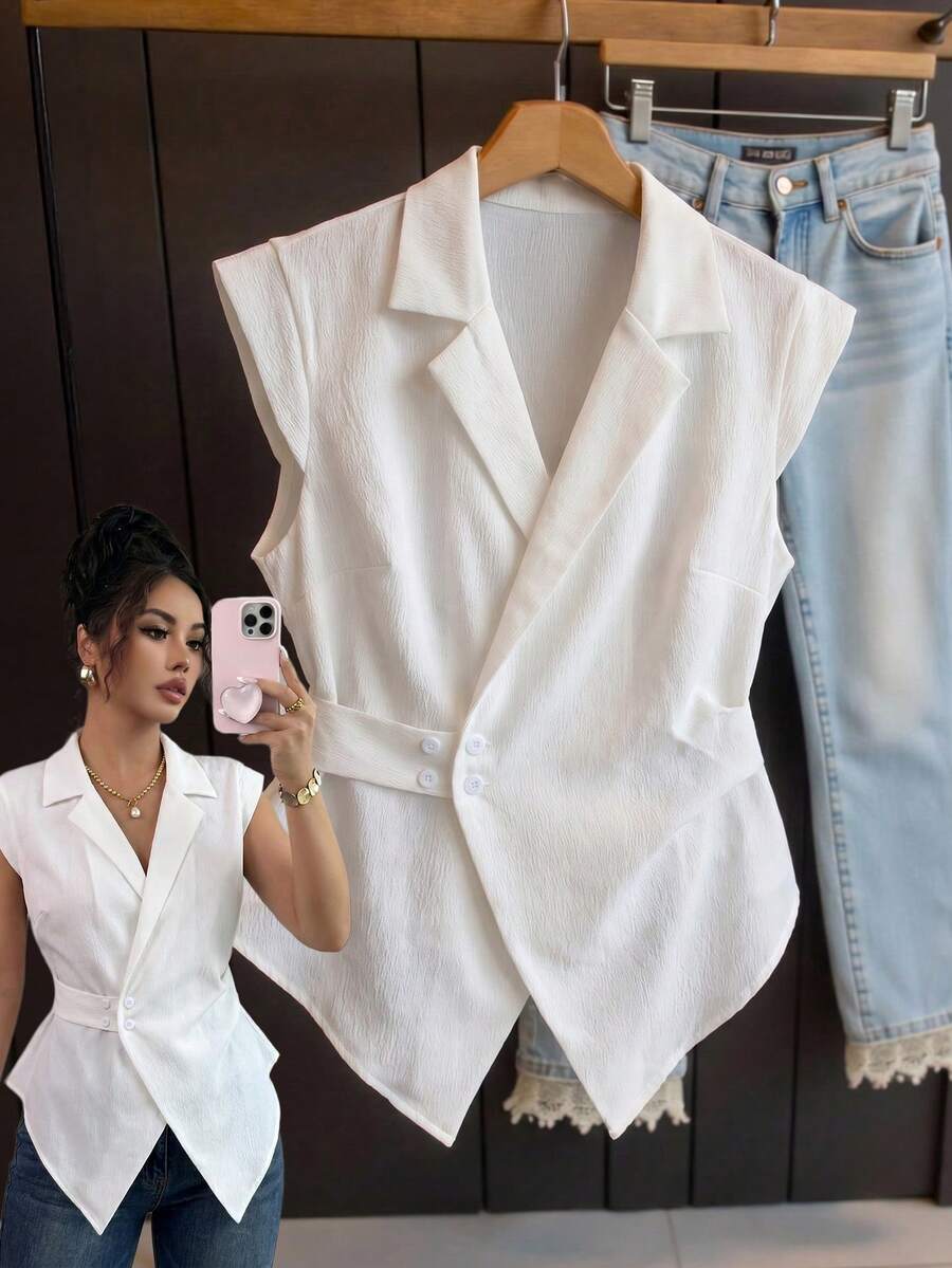 Elegantrix Women's Casual Elegant Solid Color Sleeveless Blouse, Summer Teachers' Day Formal White - White - View 1