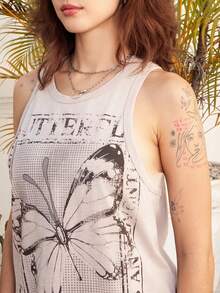 Ananda Vibes Letter & Butterfly Print Casual Knit Sleeveless Women Tank Top - Baby Pink - View 5