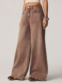 SCOOBY-DOO X SHEIN Women's Cartoon Print Casual Loose Fit Jeans - Brown - View 4