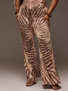 MUSERA Plus Size Slinky Animal Print Flared Pants Trousers Spring Summer Vacation Holiday Sexy Evening Night Out - Multicolor - View 2