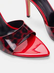 Glitzique Women's High Heel Leopard Print Red Mule Shoes, Suitable For Spring/Summer Night Parties, Gatherings, Outdoor Walks, Runways, Home & Casual Wear. Pointed Toe, Thin High Heel, Sexy Open Toe Design, Slip-On, High-Quality Mirrored Surface Material, Elegant Rose Red Color, Fashionable High Heels,Stiletto Heels - Rose Red - View 10