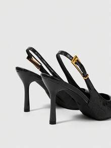 Sleekvia Sepatu hak tinggi tipis runcing terbaru untuk wanita, bahan PU mengkilap, gesper berlian imitasi logam, simpel dan elegan untuk dipakai sehari-hari, hak runcing dengan tali di bagian belakang. - biru tua - View 7