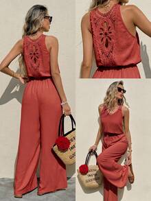 Serisse Women's Solid Color Sleeveless Casual Vacation Jumpsuit - Redwood - View 3