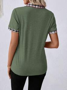 EMERY ROSE Casual Plaid Patchwork Short Sleeve T-Shirt, Summer - Multicolor - View 2