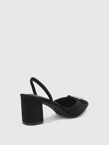 CUCCOO BIZCHIC Black Suede Pointed Back Empty Mullers, Rhinestone Buckle Thick Heel With Sandals - Black 6 - View 9
