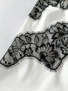 SHEIN Franclia Elegant Sexy Lace Patchwork Asymmetric Summer Dress, Vacation Loungewear, White And Black, Wedding Date Night Guest Dress - White - View 6