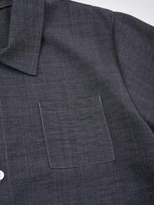 SHEIN 2件組休閒時尚極簡百搭雙色調紋理海軍藍短袖上衣與短褲套裝，寬鬆版型，舒適適用於秋季、春季、夏季，適合日常穿著、通勤、戶外活動、運動、學校、街頭穿搭、派對及拍照 - 灰色 - 查看 7