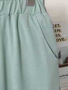 SHEIN 2 pièces/Set T-shirt et pantalon décontractés minimalistes bleu, gris et blanc pour garçons, motif patchwork, convient pour le port quotidien et les sorties au printemps/été - Vert - Voir 6
