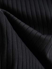 Franclia Spring/Summer New Button Decor Hem Slit Ruffle Hem Short Sleeve T-Shirt - Black - View 3