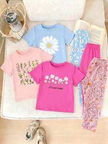 2pcs/Set Girls' Casual Chic Bowknot Leopard Print Pattern T-Shirt And Leggings Outfit, Comfortable Daily Wear For Spring, Summer And Autumn - Multicolor - View 3