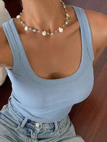 DAZY Women's Solid Color Fitted Casual Vacation Summer Tank Top - Blue - View 5