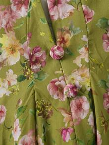 SHEIN MOD 中式立領蝴蝶結無袖收腰浪漫碎花長洋裝 - 綠色 - 查看 8