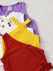 4pcs Young Girl Solid Color Heart Pattern Knit Vest Set - Multicolor - View 5