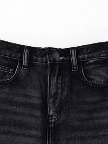 SHEIN Little Byeori 青少年男孩寬鬆舒適牛仔短褲 兒童服飾 日常穿搭街頭風 - 黑色 - 查看 8