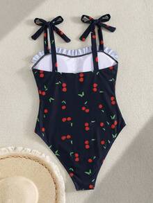 Swim Mod Đồ bơi một mảnh nữ size lớn họa tiết sọc xanh trắng, phong cách tối giản dễ thương, phối bèo ren thắt dây, phong cách đồng quê tươi mới, casual cho kỳ nghỉ bãi biển Xuân/Hè 2025 - màu đen - Xem 5