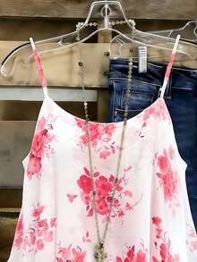 EMERY ROSE Women's Woven Summer Fashion Printed Slim-Fit Resort Wear, White And Pink Vest Vacation Boho - Red - View 3
