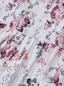 Franclia 女大尺碼印花洋裝兩件組，雪紡上衣與開襟外套，純色荷葉邊短版開襟外套，吊帶玫瑰印花洋裝，春夏秋季精緻外套上衣與吊帶洋裝套裝，女裝套裝 - 彩色 - 查看 5