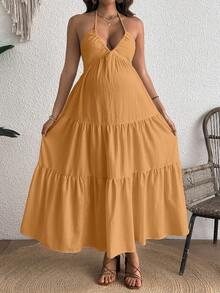 Cheriluna Maternity Comfortable Backless Maternity Dress - Orange - View 3