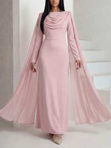 Veilorie Women's Elegant Solid Color Arabic Style Dress - Pink - View 8