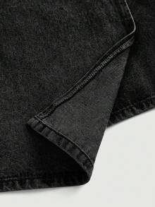 SHEIN MOD 女款休閒水洗牛仔裹裙 - 黑色 - 查看 4