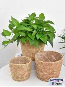 1/3PCS Holds Standard Pots Handwoven Breathable Boho Natural Beige Wicker Flower Pot Cover Seagrass Rope Planter Basket For Living Room Balcony Decor Home Decor - Multicolor - View 1
