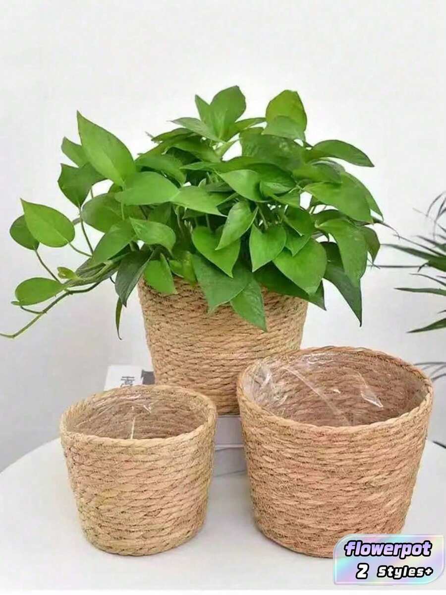 1/3PCS Holds Standard Pots Handwoven Breathable Boho Natural Beige Wicker Flower Pot Cover Seagrass Rope Planter Basket For Living Room Balcony Decor Home Decor - Multicolor - View 1