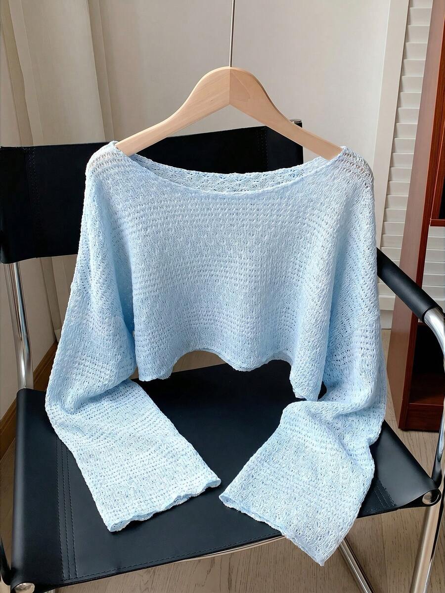 Comfortcana 大码女式春季休闲船领浅蓝色落肩上衣 - 淺藍色 - 查看 1