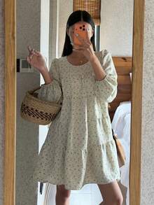 DAZY Süßes Ditsy Blumenmuster locker sitzendes Damen Nachthemd, Frühling/Sommer Pyjama - Grün - Übersicht 3