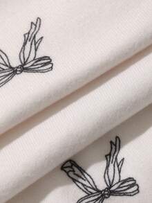 DAZY Bộ đồ ngủ nữ 2 món/set áo thun ngắn tay họa tiết bướm và quần dài ống suông, mùa hè - trắng - Xem 6