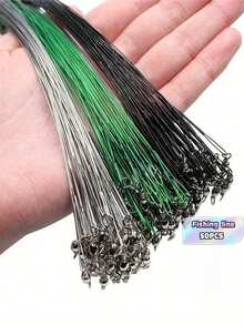 50PCS Stainless Steel Fishing Leader Wire, Equipped With Swivel Rings And Quick Connectors, Connectable To Fishing Baits And Hooks, Suitable For Saltwater And Freshwater Fishing - Multicolor - View 1