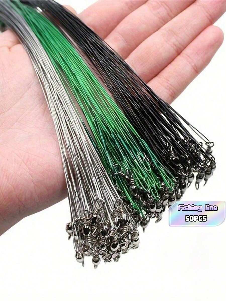 50PCS Stainless Steel Fishing Leader Wire, Equipped With Swivel Rings And Quick Connectors, Connectable To Fishing Baits And Hooks, Suitable For Saltwater And Freshwater Fishing - Multicolor - View 1