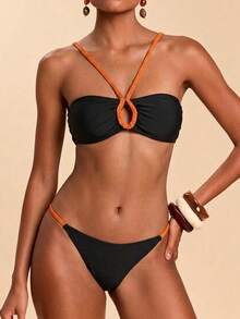 Travachic Women's Summer Beach Ruched Halter Tie Sexy Bikini Swimwear Set - Multicolor - View 7