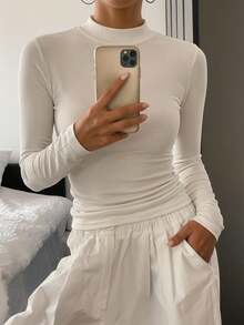 DAZY Women's Turtleneck Long Sleeve Undershirt,Fall Clothes - White - View 9